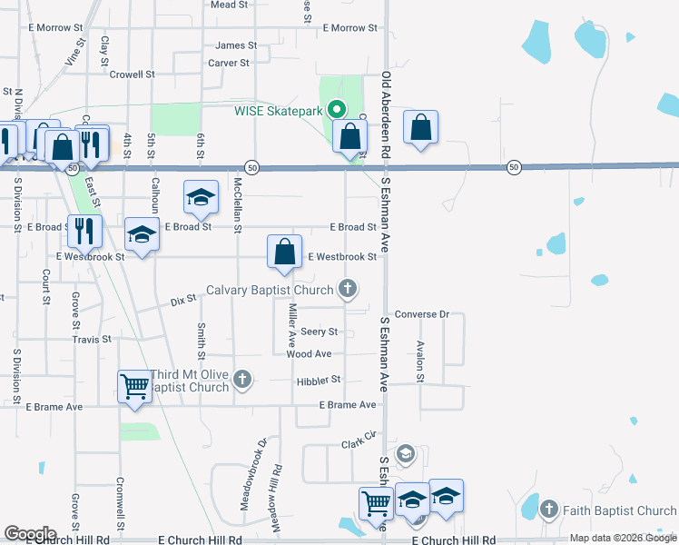 map of restaurants, bars, coffee shops, grocery stores, and more near 419 McCord Street in West Point