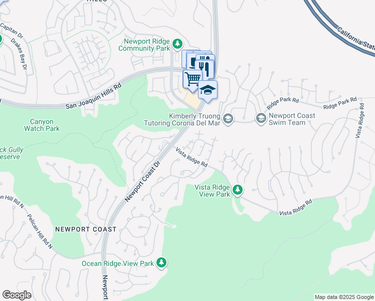 map of restaurants, bars, coffee shops, grocery stores, and more near 18 Tranto Drive in Newport Beach