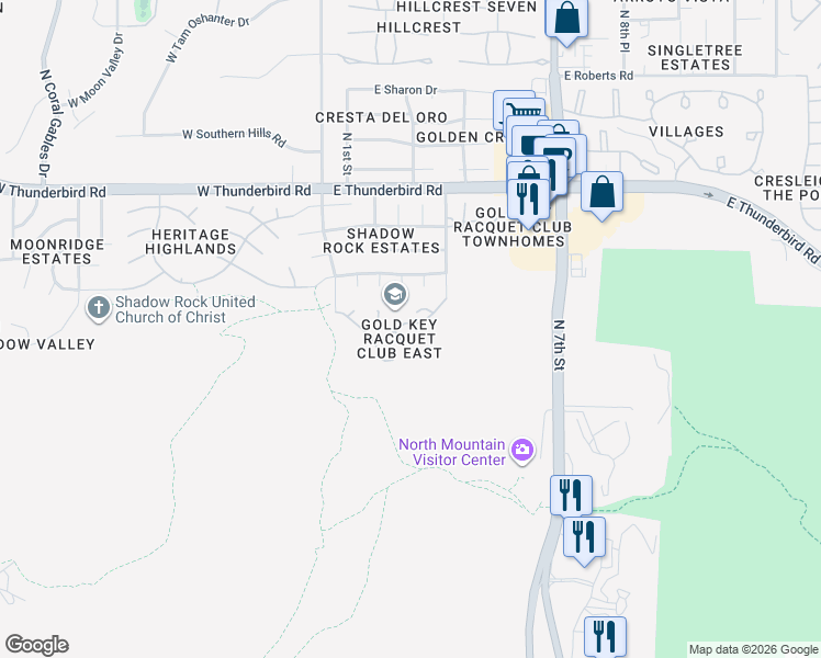 map of restaurants, bars, coffee shops, grocery stores, and more near 233 East Aster Drive in Phoenix