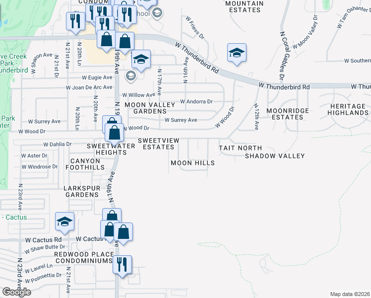 map of restaurants, bars, coffee shops, grocery stores, and more near 12820 North 16th Avenue in Phoenix