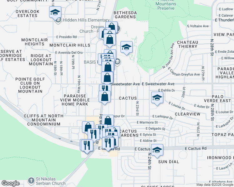 map of restaurants, bars, coffee shops, grocery stores, and more near 12815 North 22nd Street in Phoenix