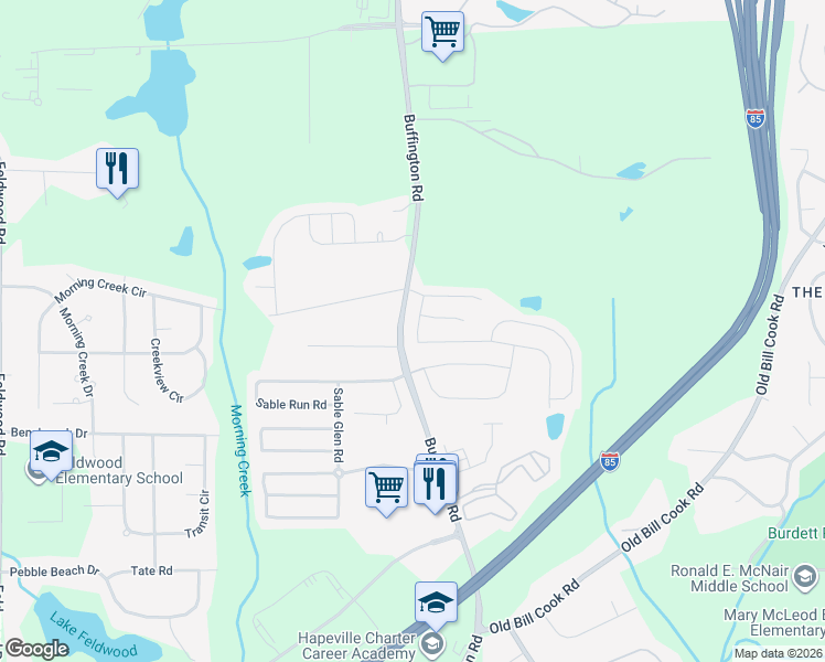map of restaurants, bars, coffee shops, grocery stores, and more near 5560 Sable Way in Atlanta