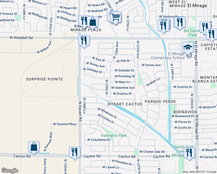 map of restaurants, bars, coffee shops, grocery stores, and more near 13109 North 129th Drive in El Mirage