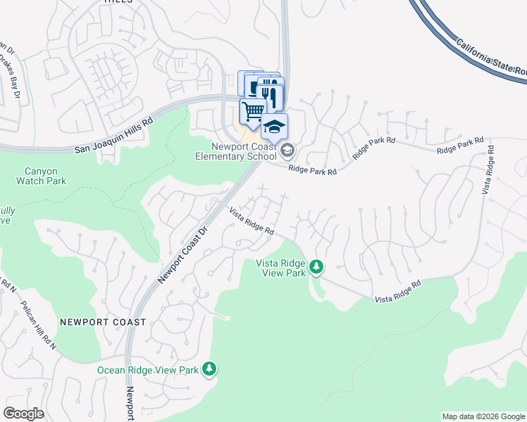 map of restaurants, bars, coffee shops, grocery stores, and more near 4 Merano Court in Newport Beach