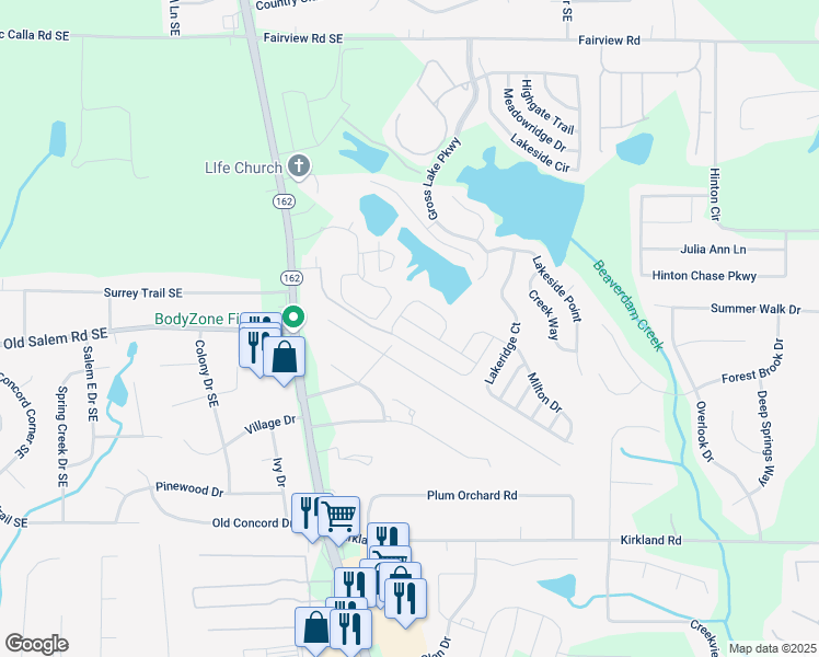 map of restaurants, bars, coffee shops, grocery stores, and more near 225 Colser Drive in Covington