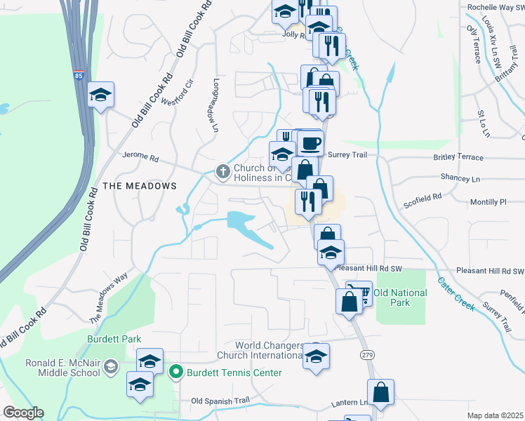 map of restaurants, bars, coffee shops, grocery stores, and more near 714 Camelot Drive in Atlanta