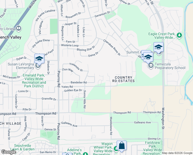 map of restaurants, bars, coffee shops, grocery stores, and more near 35658 Denali Way in Winchester