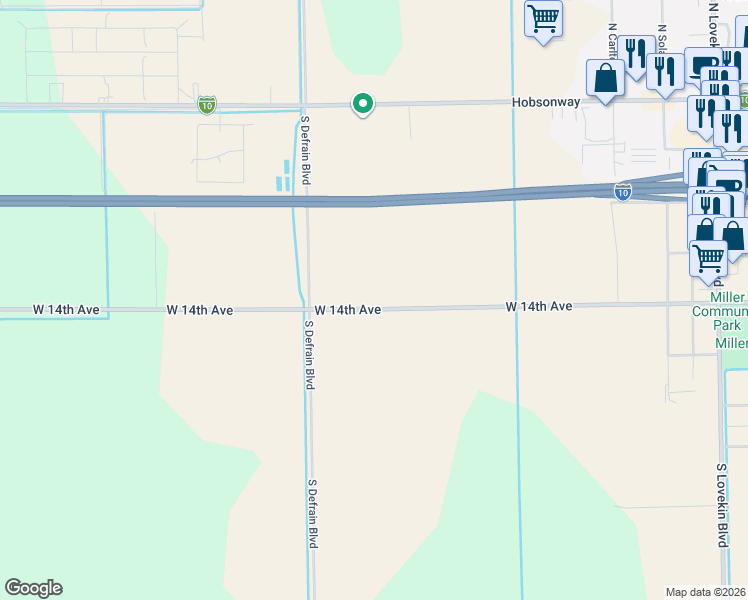map of restaurants, bars, coffee shops, grocery stores, and more near 11850 West 14th Avenue in Blythe