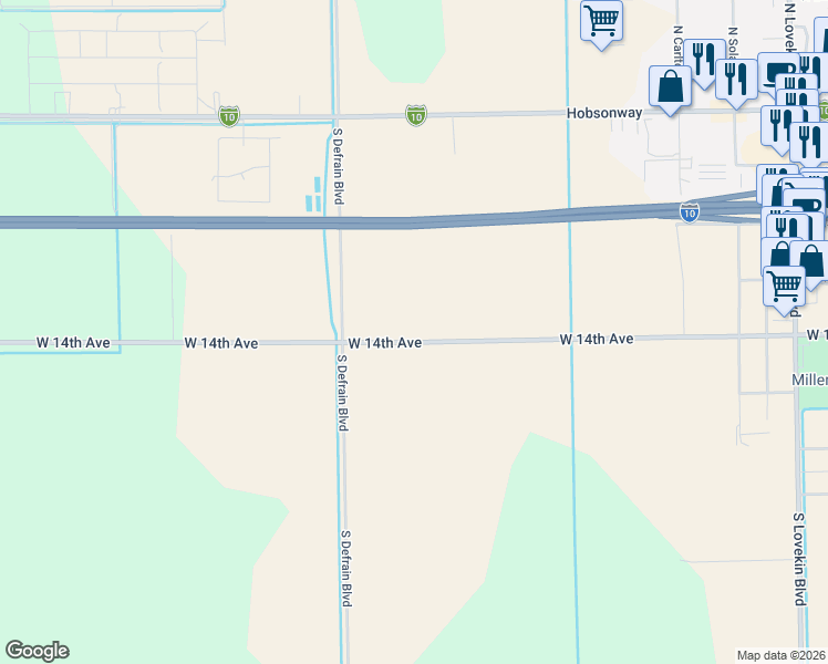 map of restaurants, bars, coffee shops, grocery stores, and more near 11850 West 14th Avenue in Blythe