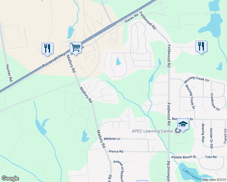 map of restaurants, bars, coffee shops, grocery stores, and more near 4155 Winston Circle in College Park