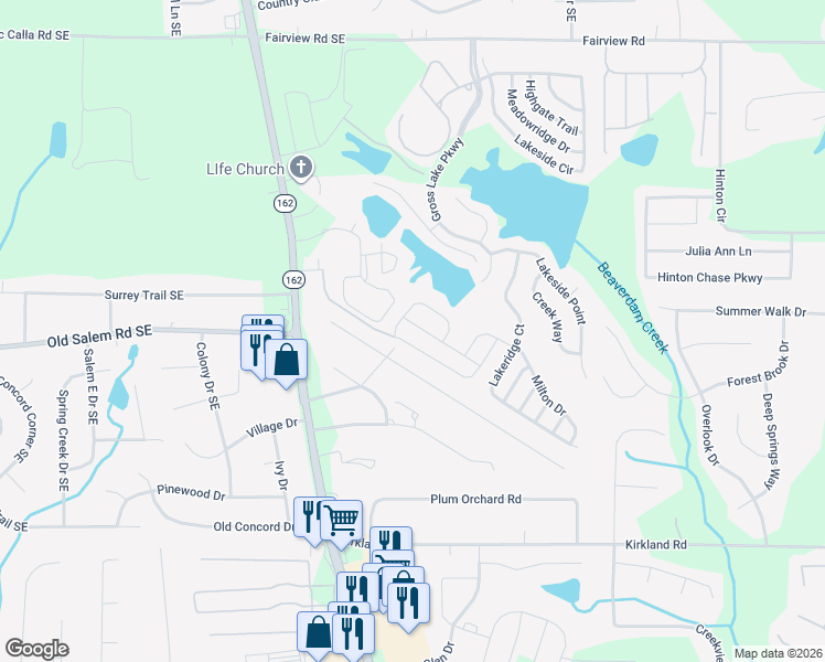 map of restaurants, bars, coffee shops, grocery stores, and more near 420 Barshay Drive in Covington