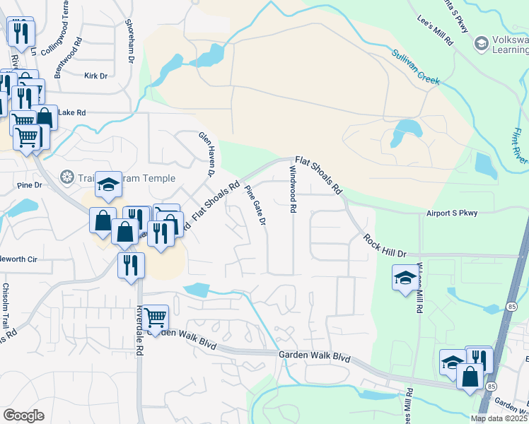 map of restaurants, bars, coffee shops, grocery stores, and more near 5572 Pine Gate Dr in Atlanta