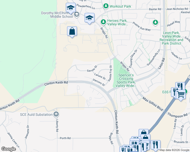 map of restaurants, bars, coffee shops, grocery stores, and more near 30315 Laruns Street in Murrieta