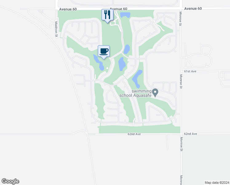map of restaurants, bars, coffee shops, grocery stores, and more near 61336 Sapphire Lane in La Quinta