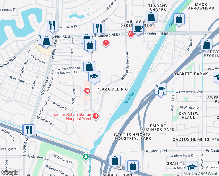 map of restaurants, bars, coffee shops, grocery stores, and more near 13084 North 91st Lane in Peoria