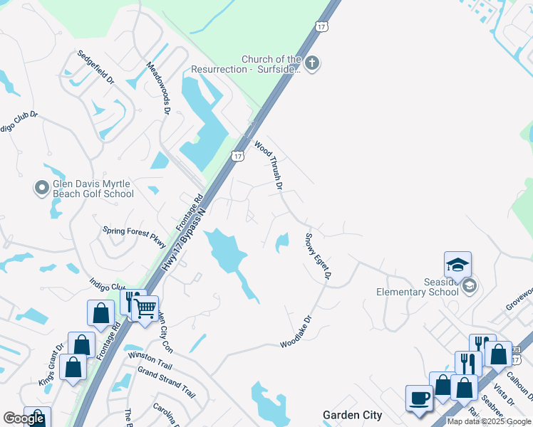 map of restaurants, bars, coffee shops, grocery stores, and more near 2201 Skimmer Court in Murrells Inlet
