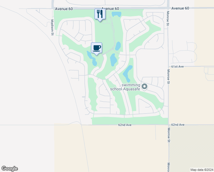 map of restaurants, bars, coffee shops, grocery stores, and more near 61336 Sapphire Lane in La Quinta