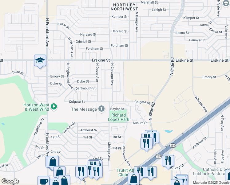 map of restaurants, bars, coffee shops, grocery stores, and more near 309 North Chicago Avenue in Lubbock