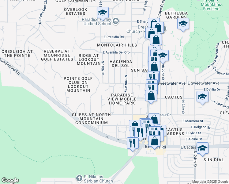 map of restaurants, bars, coffee shops, grocery stores, and more near 12821 North 18th Place in Phoenix