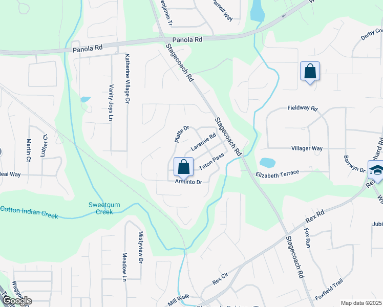 map of restaurants, bars, coffee shops, grocery stores, and more near 3731 Laramie Road in Ellenwood