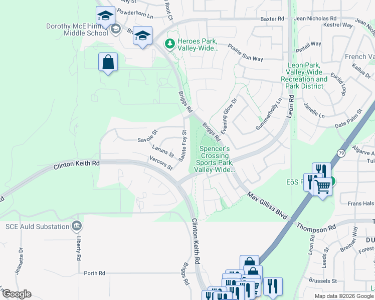 map of restaurants, bars, coffee shops, grocery stores, and more near 35640 Sainte Foy Street in Murrieta