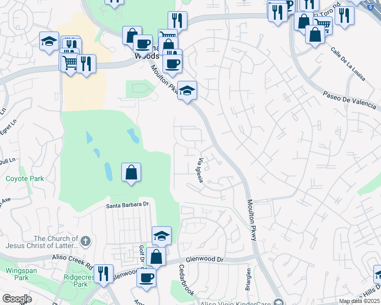 map of restaurants, bars, coffee shops, grocery stores, and more near 23401 Via San Pablo in Aliso Viejo