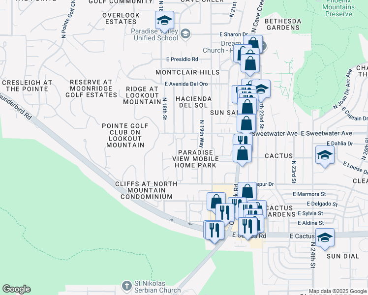 map of restaurants, bars, coffee shops, grocery stores, and more near 12821 North 18th Place in Phoenix