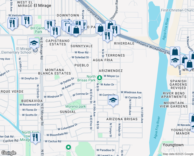 map of restaurants, bars, coffee shops, grocery stores, and more near 11840 West Dahlia Drive in El Mirage
