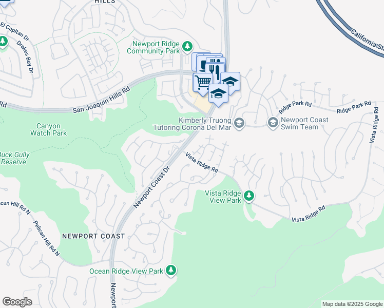 map of restaurants, bars, coffee shops, grocery stores, and more near 4 Veroli Court in Newport Beach