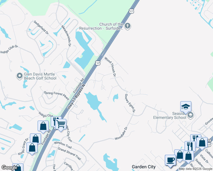 map of restaurants, bars, coffee shops, grocery stores, and more near 2201 Skimmer Court in Murrells Inlet