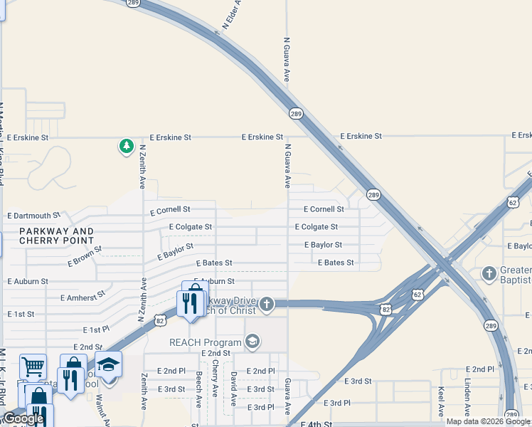 map of restaurants, bars, coffee shops, grocery stores, and more near 2939 Cornell Street in Lubbock