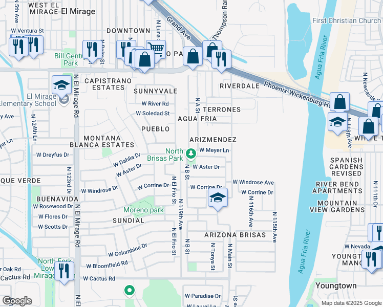 map of restaurants, bars, coffee shops, grocery stores, and more near 11840 West Dahlia Drive in El Mirage