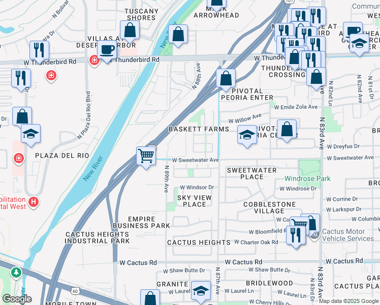 map of restaurants, bars, coffee shops, grocery stores, and more near 13062 North 88th Avenue in Peoria