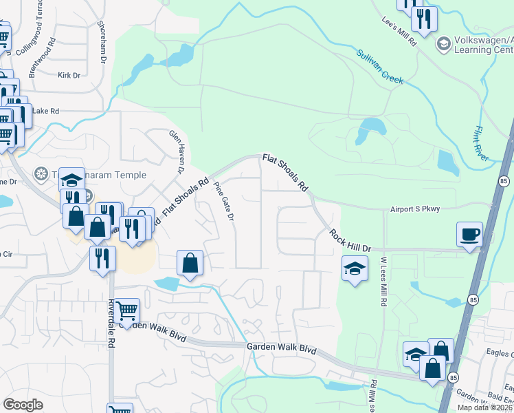 map of restaurants, bars, coffee shops, grocery stores, and more near 5561 Windwood Road in Atlanta