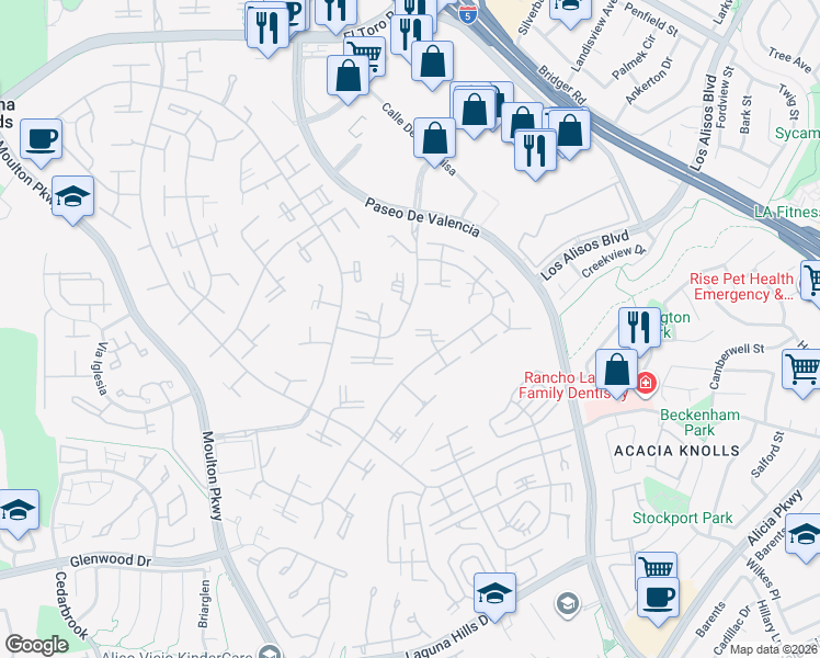 map of restaurants, bars, coffee shops, grocery stores, and more near 228 Avenida Majorca in Laguna Woods
