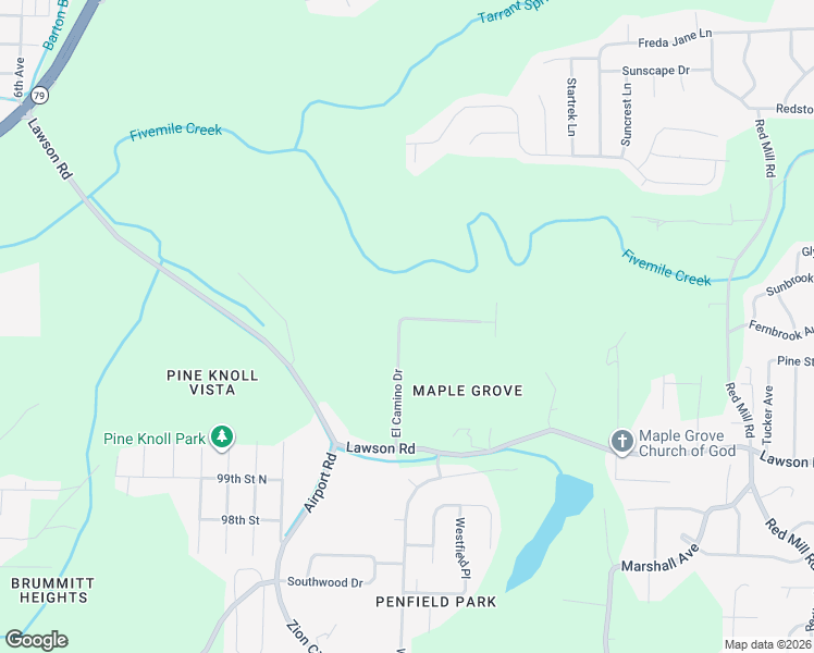 map of restaurants, bars, coffee shops, grocery stores, and more near 1101 El Camino Drive in Birmingham