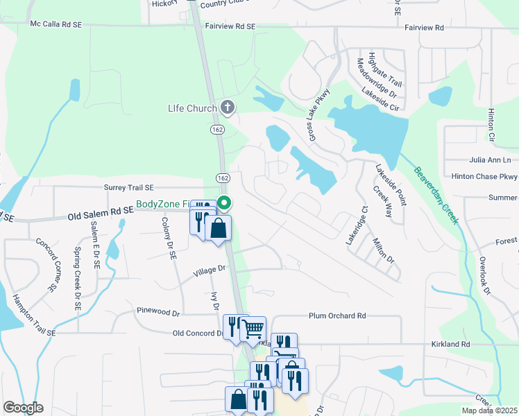map of restaurants, bars, coffee shops, grocery stores, and more near 3263 Salem Cove Trail Southeast in Conyers