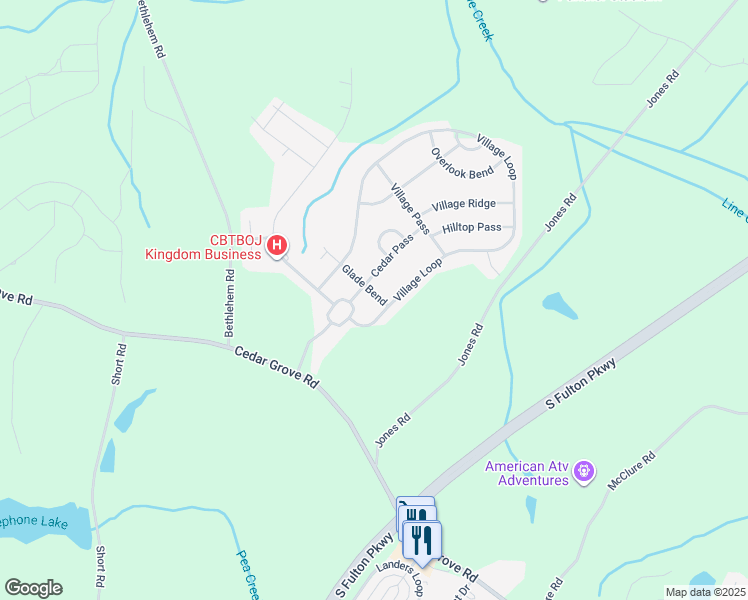 map of restaurants, bars, coffee shops, grocery stores, and more near 7780 Glade Bend in Fairburn