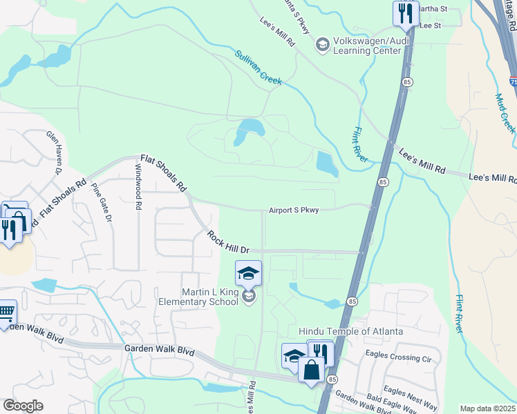 map of restaurants, bars, coffee shops, grocery stores, and more near 691 Flat Shoals Road in Atlanta