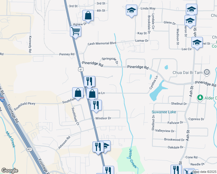 map of restaurants, bars, coffee shops, grocery stores, and more near 5537 Pineridge Court in Forest Park