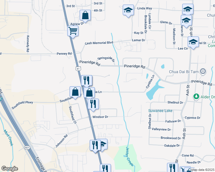 map of restaurants, bars, coffee shops, grocery stores, and more near 5537 Pineridge Court in Forest Park
