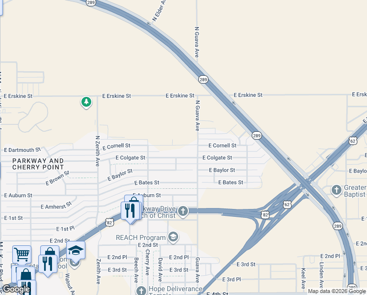 map of restaurants, bars, coffee shops, grocery stores, and more near 2939 Cornell Street in Lubbock