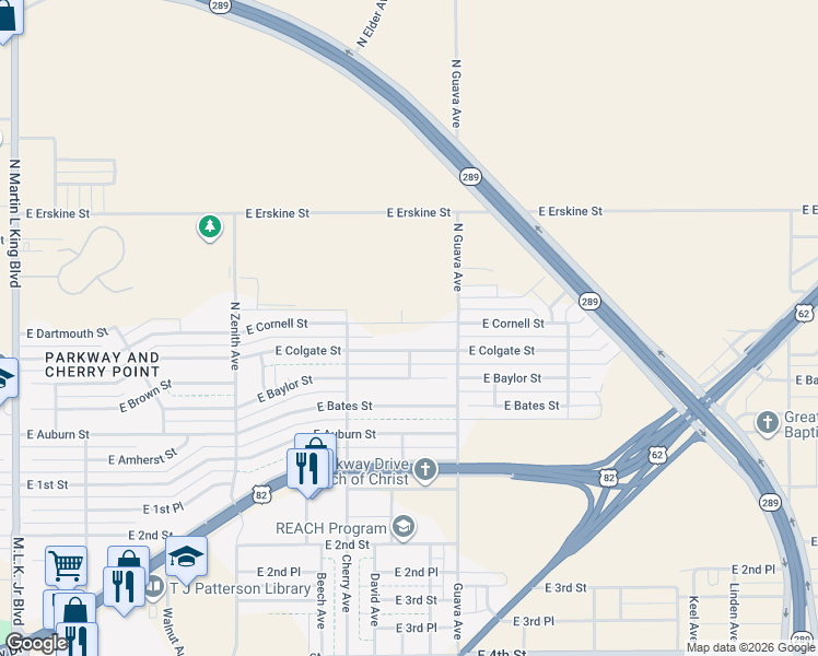 map of restaurants, bars, coffee shops, grocery stores, and more near 2917 E Colgate St in Lubbock