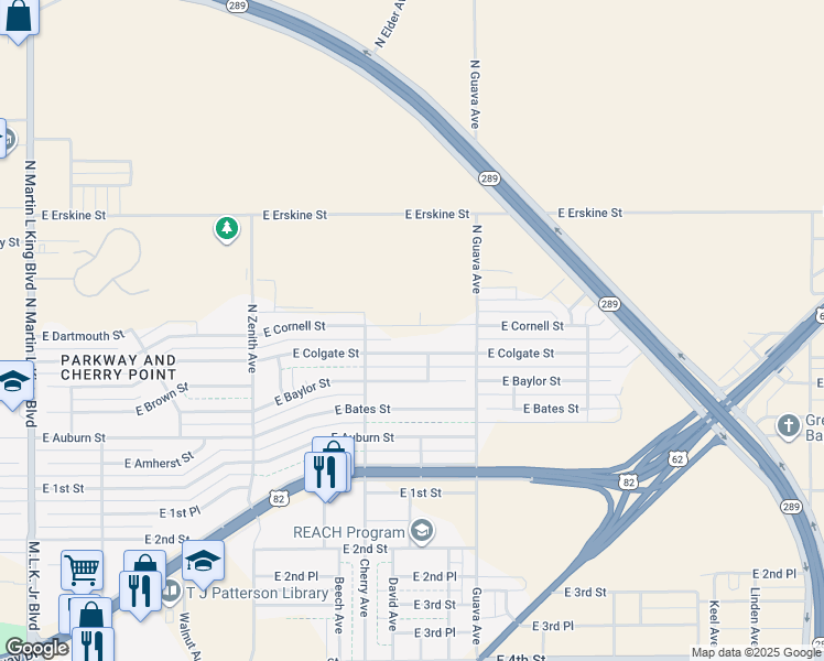 map of restaurants, bars, coffee shops, grocery stores, and more near 2917 E Colgate St in Lubbock