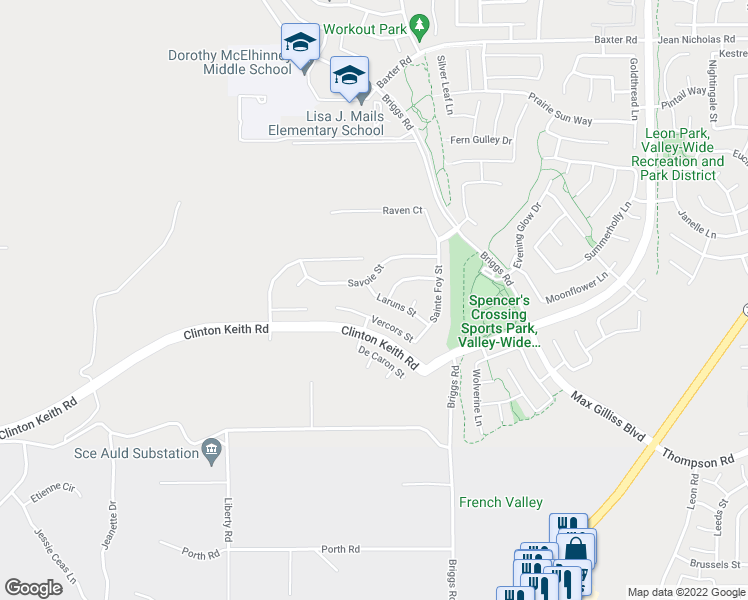 map of restaurants, bars, coffee shops, grocery stores, and more near 30315 Laruns Street in Murrieta