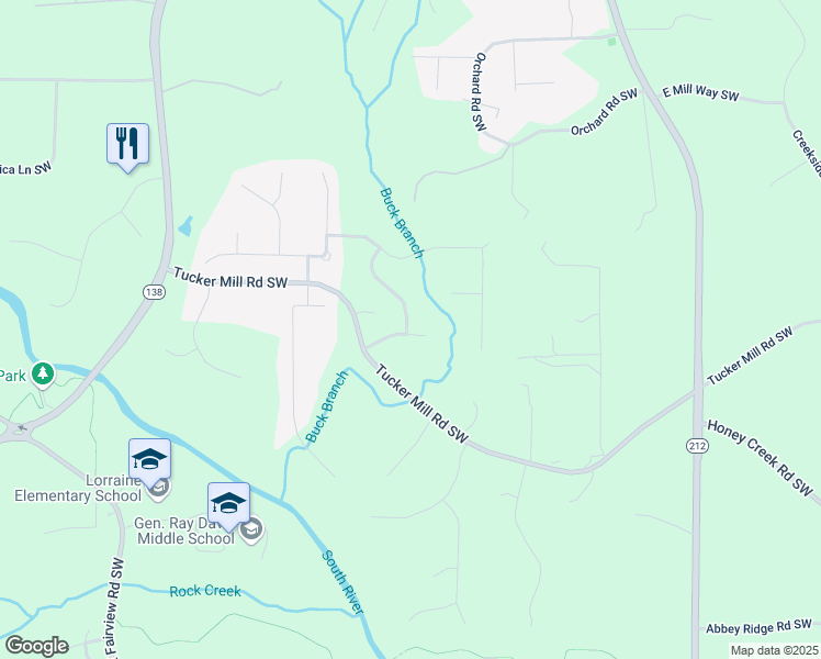 map of restaurants, bars, coffee shops, grocery stores, and more near 3206 Letha Woods Drive Southwest in Conyers