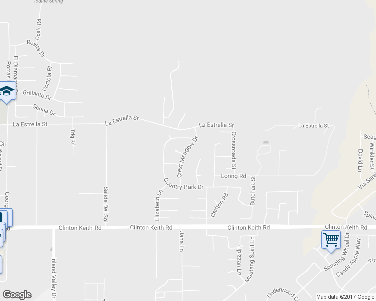 map of restaurants, bars, coffee shops, grocery stores, and more near 35610 Crest Meadow Drive in Wildomar