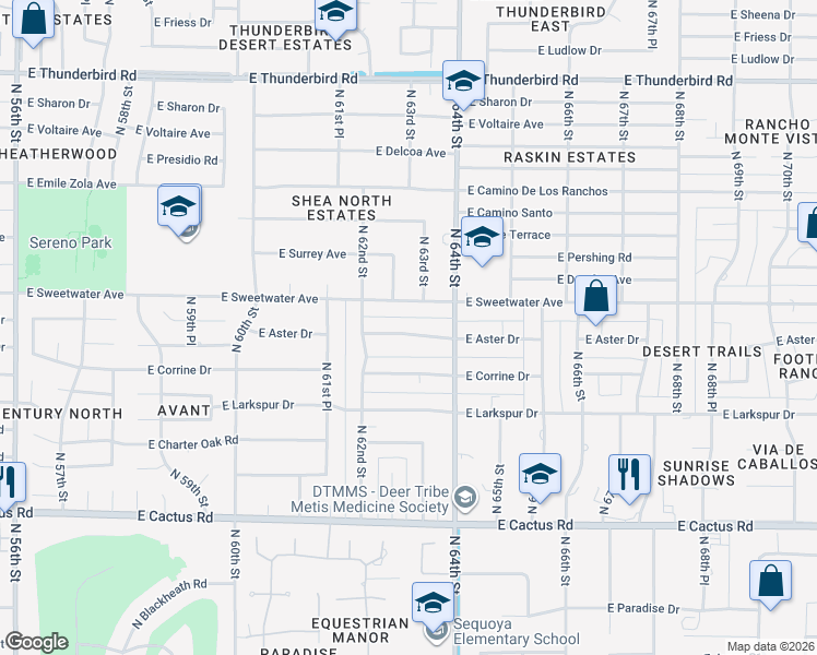 map of restaurants, bars, coffee shops, grocery stores, and more near 6250 East Aster Drive in Scottsdale