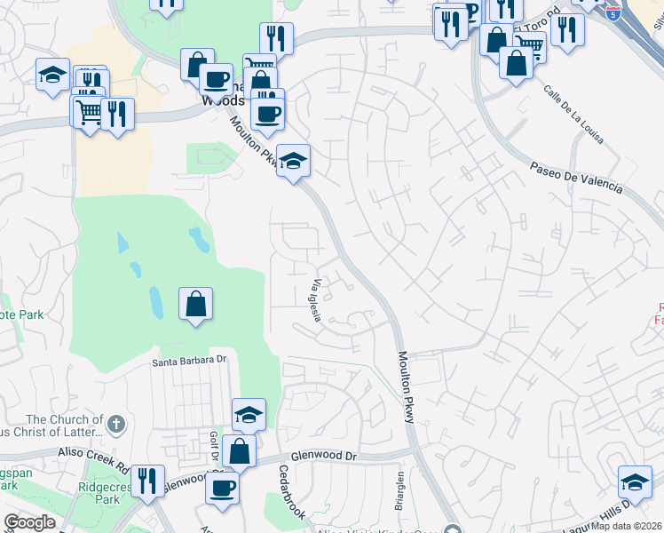 map of restaurants, bars, coffee shops, grocery stores, and more near 23481 Los Adornos in Aliso Viejo