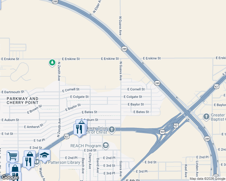 map of restaurants, bars, coffee shops, grocery stores, and more near 2939 Cornell Street in Lubbock